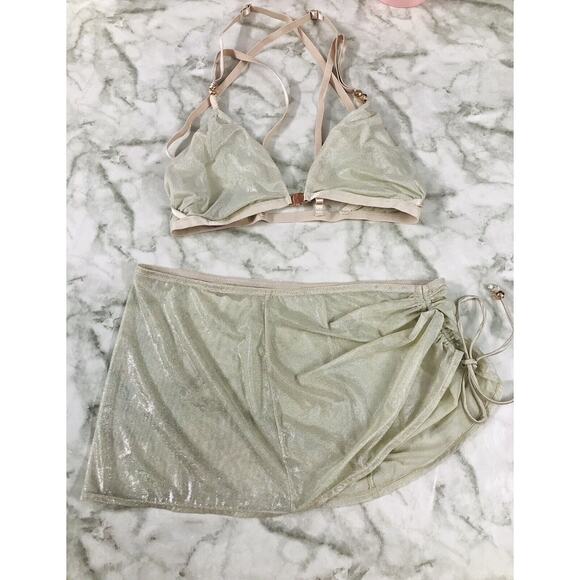 Savage X Fenty Women’s X-Large Two Piece Sexy Mesh Lingerie Shimmers bottom/Bra - Picture 1 of 8